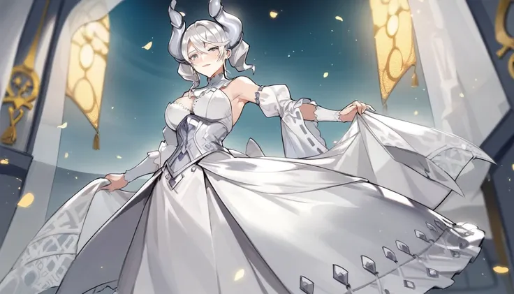 score_9, score_8_up, score_7_up, BREAK source_anime, best quality, masterpiece,
1girl, solo, Lovely Labrynth of the Silver Castle, white hair, horn, white dress, fullbody
 