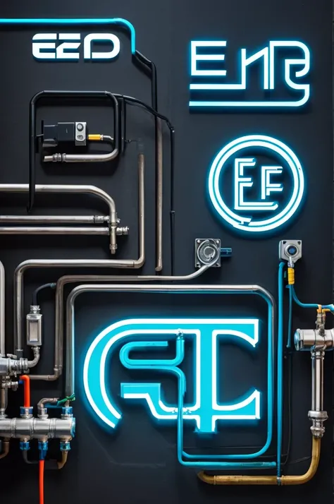 logo for a hardware company with the initials E for electricity and P for plumbing and with a background of images of electricity and plumbing 