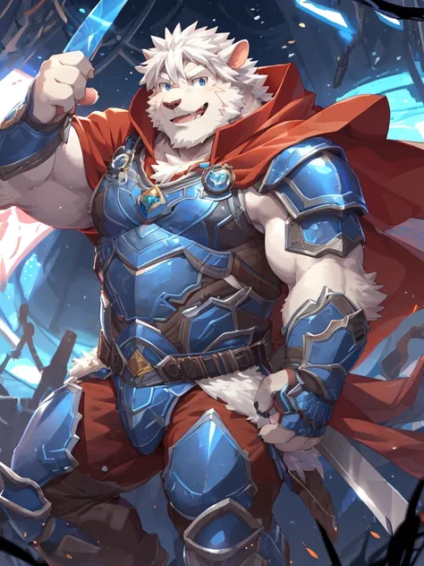 anthro, kemono, male, solo, ((oval face, very handsome face, thick beard)), ((endomorph body type, old-aged)), (high quality, highres, masterpiece), (dynamic lighting, vivid color), (generous smile), cartoon, (((a furry sheep))), (((white fur))), (((should...