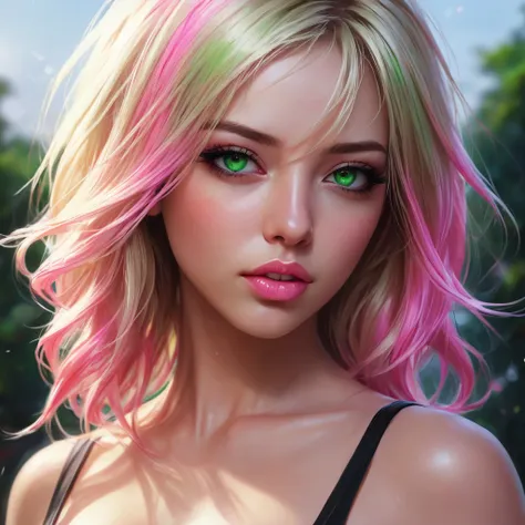 oral rape of tha woman blonde hair green eyes and pink batm and a black top, realistic art style, rossdraws portrait, artgerm po...