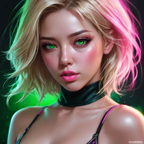 oral rape of tha woman blonde hair green eyes and pink batm and a black top, realistic art style, rossdraws portrait, artgerm po...