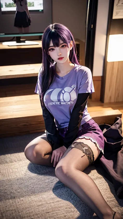 ultra detailed、extremely detailed CG
unity 8k wallpaper、extremely detailed CG	、production art、5 girls、shirt/t-shirt、pantyhose/stockings、erect nipples、Purple Hair、Bite