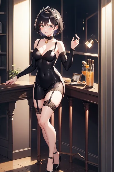 high resolution, adult  woman , good lighting, despicable, , (no nudity), (((short dress))), (()), ((())), (garter belt), just abdomen, (),  ,  cute face, yo&#39;I&#39;m embarrassed and blushed, humiliating, ((Turn around and look back)), ((transparentes))...