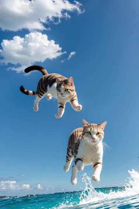 A flying cat，Swim in the sea