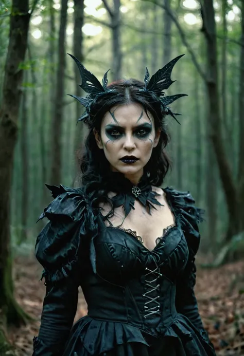 dark fairy, uhd photorealisitc authentic psychotic angry wearing dark fantasy outfit and intricate gothic makeup, do something d...