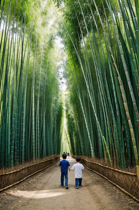 Bamboo trees ,the young boy and old man
