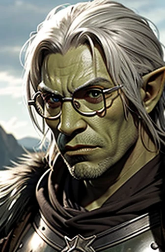 Green Skin　Fierce　Half-Orc　Warrior　Platinum Armor　Silver Hair　male　Lord of the Rings　Glasses