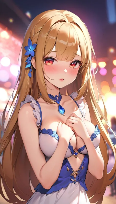 {{{{{16k,Ultra High-resolution realistic romantic photo of neat girl as a pure embarrasslng virgin as pretty as a actress in the romantic field at deep night, The way she embarrassed herself is adorable, she transforms into a cute girl of third ranks highe...