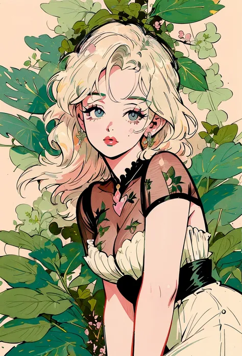 Marilyn Monroe, Vintage Style , Ultra-detailed botanical references, Line Designer, Digital Illustration, Heavy ink, Maximalist Botany, beautifully、Aesthetically beautiful illustration masterpiece, Topaz AI Post Editing