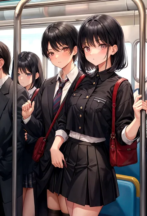 Black Hair　Shortcuts　uniform　crowded train　Molester　mini skirt