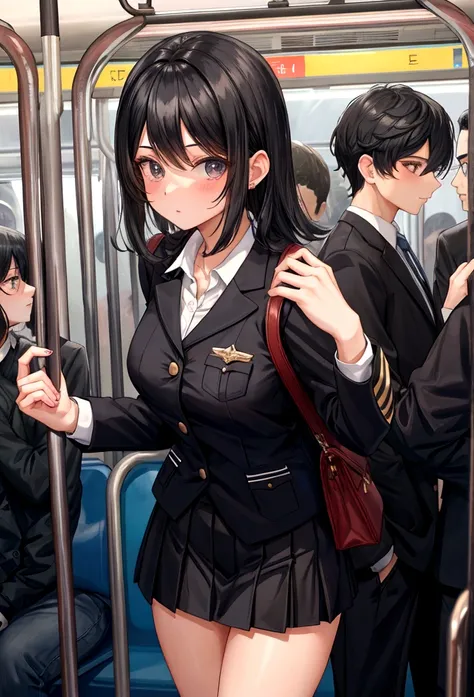 Black Hair　Shortcuts　uniform　crowded train　Molester　mini skirt