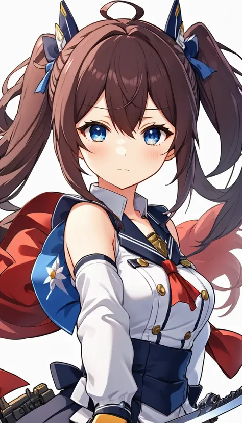 Masterpiece, highres, high Quality, intricately detailed, anime girl, solo, Two-dimensional sensation, sword in hand, gun at the ready, Kantai Collection-inspired, Azur Lane-style, action-packed, kirokaze pixel art, JRPG character, starring in the Azur Lan...