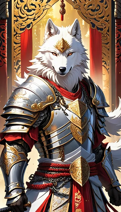 In the realm of high-definition fantasy anime, where imagination and creativity intertwine, the enchanting image of a white wolf warrior unfolds. This noble figure, imbued with an aura of bravery and grace, stands proudly with a large sword in hand. The or...