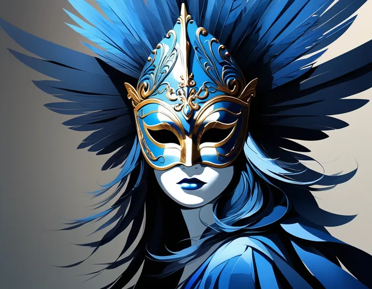 masquerade mask、karol baque abstract style, designed by megan howland, digital art, ( blue theme:0.7) , "mask change ii", it's i...