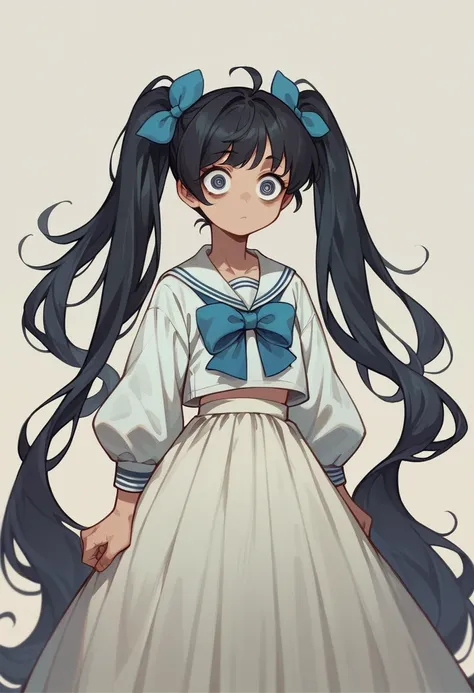 Highest quality, girl, Twin tails, Black Hair, bow 髪, Iris, Sailor, Long skirt、 Stinking eyes, reproachful eyes,