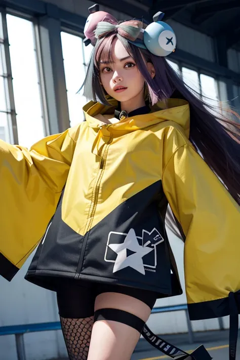 masterpiece, Highest quality, High resolution, One girl, ION 1, Long Hair, Yellow Jacket, Long sleeve, hair ornaments