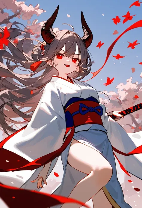 score_9, score_8_excellent, demon horns, kimono, red eyes,