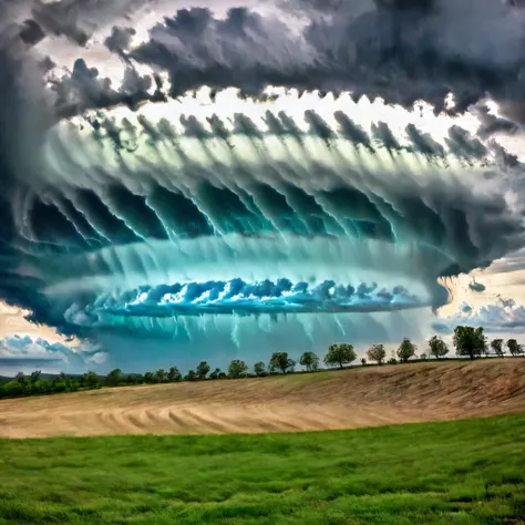 a group of people standing on a hill with a tornado in the sky, concept art by eugeniusz zak, shutterstock contest winner, surre...