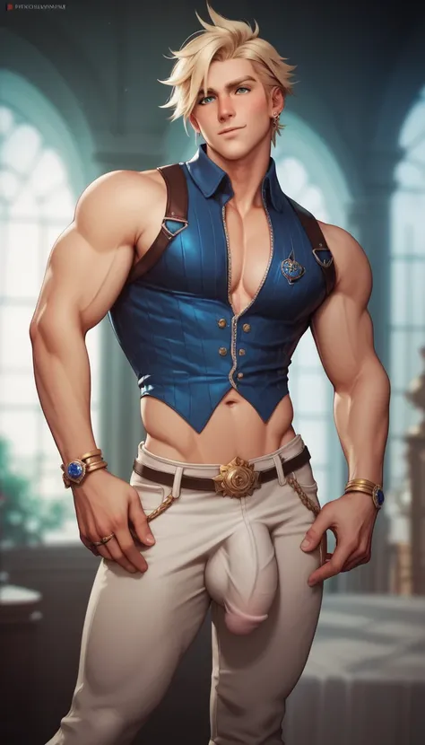 best quality, masterpiece, final fantasy 8, cosplay, squall leonhart, seifer almasy, blond hair, sexy, gay, homoerotic, big bulge, visible penis line, best view, perfect fingers, no watermark, no logo, no signature