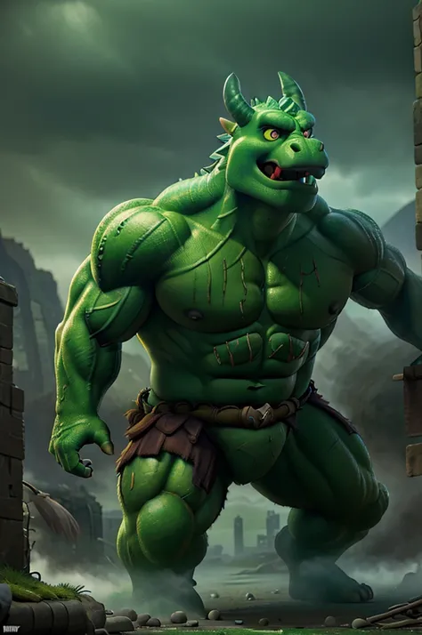 a big muscular green barbarian weredragon, angry expression, green skin, urban city background, hyperrealistic, 8k, highly detailed, dramatic lighting, cinematic, epic scale, dark fantasy, moody atmosphere, intricate details, realistic textures, sharp focu...