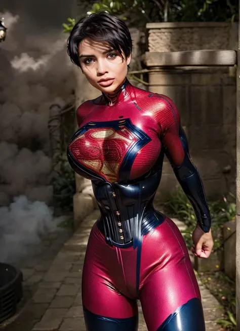 latex catsuit corset photo of supergirl, short hair (look at viewer:1.2) (skin texture), Fujifilm XT3, DSLR, 50mm
