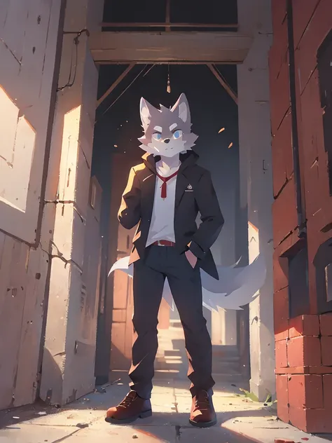 Handsome wolf youth standing picture