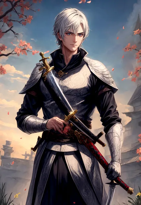 A man holding a sword，There are many beauties behind