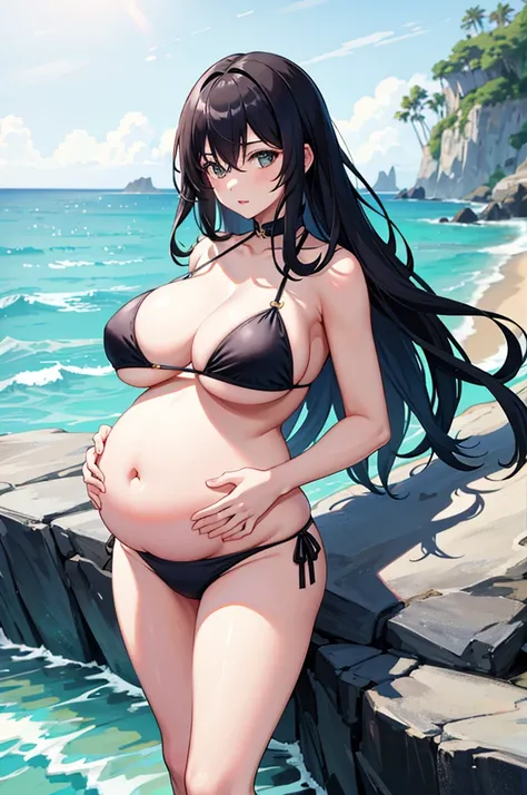 1 Girl，seaside、Bikini，Long hair，Huge breasts，Pregnant