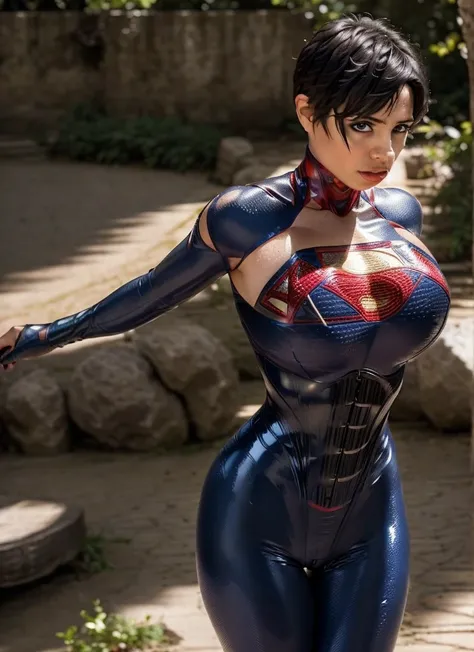 latex catsuit corset photo of supergirl, short hair (look at viewer:1.2) (skin texture), Fujifilm XT3, DSLR, 50mm
