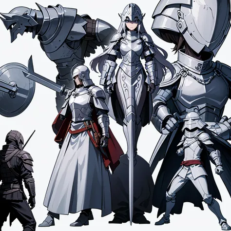 ((Full body character concept, Detailed character design))、(From the back、Back view、back)、Highest quality, Best Quality,Best illustrations、(((Iron Helmet))),Medieval Armor、Medieval Knight、Full grey armor、(((20-year-old male)))、Dramatic Angle、(battle)、battl...