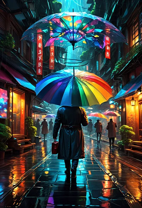 Person with an Umbrella, by Oliver Sin, best quality, masterpiece, very aesthetic, perfect composition, intricate details, ultra-detailed