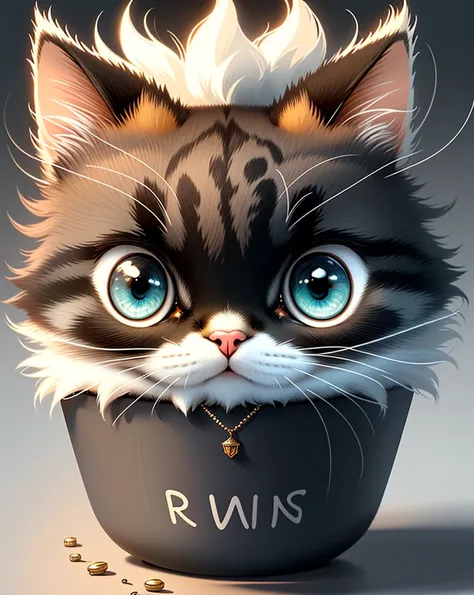 Wearing a necklace、With eyes of different colors、small and cute cat,Norwegian Forest Cat, Little, Lovely and fluffy, Logo Design, comics, Cinematic Lighting Effects, Charm, 3D vector art, Cute and quirky, Fantasy art, Bokeh, Written by hand, Digital Painti...