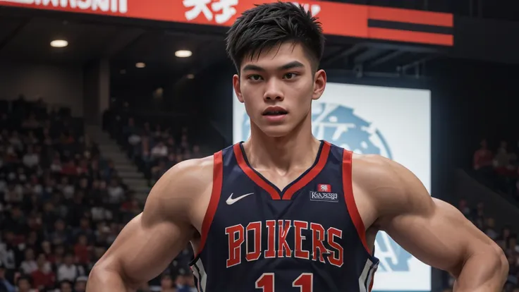 เด็ก1 man, 18 years old, Asia, Boyfish face, (Thin face), short hair, stalwart, Deep, dark tan, ambitious eyes, aggressive,About sports, basketball player, basketball set,   (Masterpiece:1.2), (best quality:1.2), (มีรายVery detailed:1.2), (มีรายVery detail...