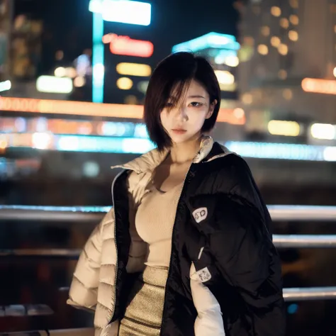 (Cinematic Aesthetic:1.4) Photo of a beautiful korean fashion model bokeh city night