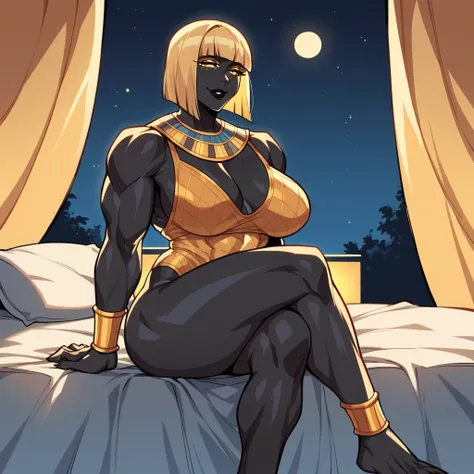 rating_explicit, black buff strong woman character, muscle arms, muscle body, buff body, tall woman, black skin, full black skin, strong arms, long fringe hair, blonde hair, blonde fringe hair, fringe hair, dragon scales in body, black lips, egypt hair, mi...