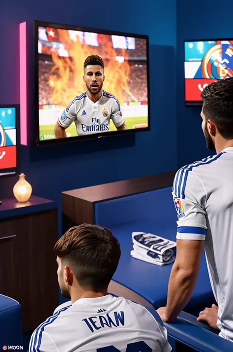 color fan, with the name jhordyn and with the number 7 of real madrid watching the game from behind animated version