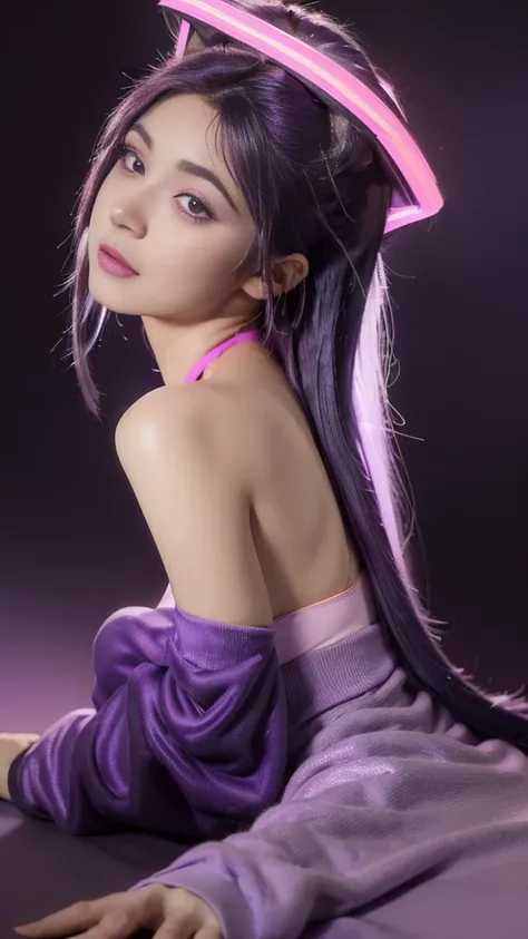 (Neon Purple Theme:1.2), Masterpiece, Top Quality, 4K, (Realistic), Bokeh, Enlightening, (1 Perfect Portrait of a Girl), (Charming Eyes for Perfect Detail:1.2), Colorful Hair, (Gradient Hair), (Soft Neon Purple Hair:1.6), (Cat Ear:1. 2), Fantasy Background...