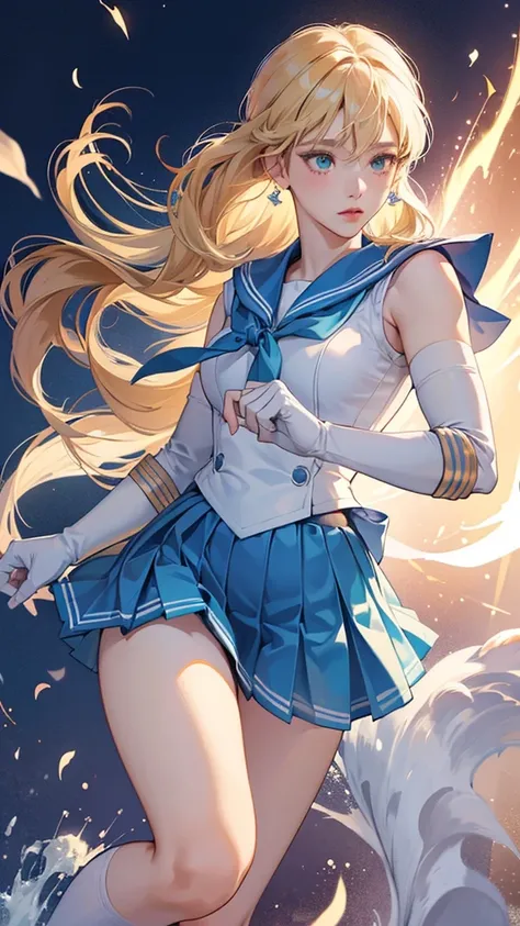 close, 1 Girl, Sailor, tsukino usagi, (Sailor chiseki uniform:1.2), (Aqua Eye:0.9), Blonde, Medium Hair, Wedge skirt, Highest quality, Earrings, masterpiece, High resolution, Intricate details, (Realistic)), photograph, (white elbow gloves:1.1), jewelry, M...