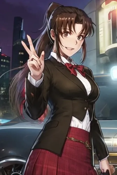 blazer, skirt, peace sign, Embarrassed