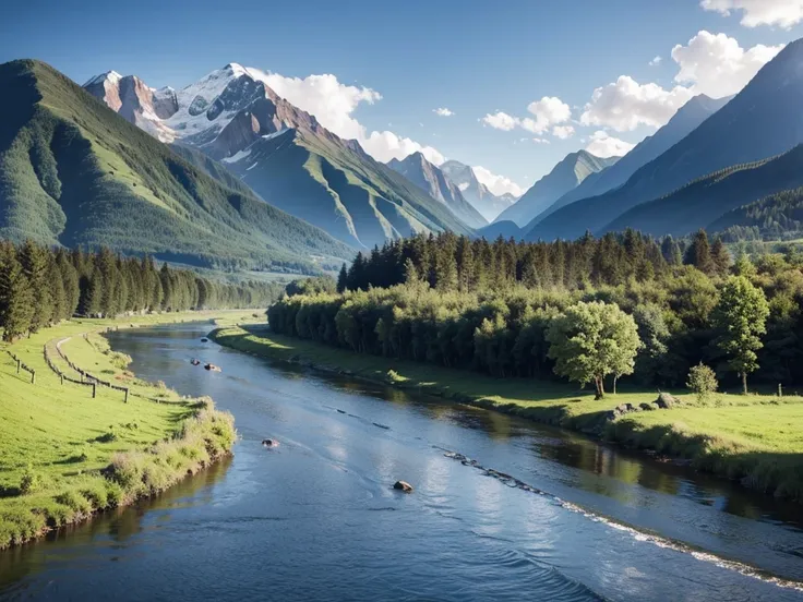 Landscape scenery mountains rural river scenery