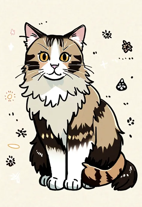 cute cat、Norwegian Forest Cat、Handwritten style