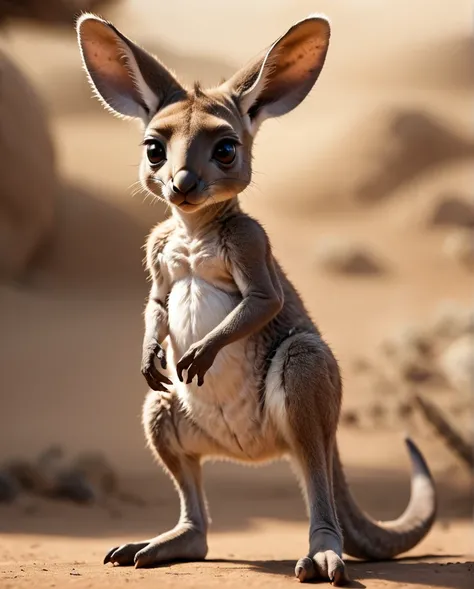 Kangaroo Baby Warrior　high detail　Full Body Shot　Looking this way　