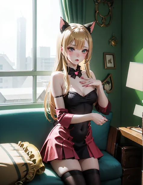 erotic cat cosplay、cat cosplay、cosplay photoshoot、chestnut hair、semi-long hair、blushing、lipstick、perfect hands、detailed hands、ra...