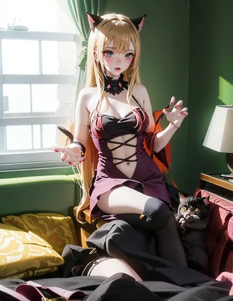 Erotic Cat Cosplay、cat cosplay、Cosplay photoshoot、Chestnut Hair、Semi-long hair、Blushing、lipstick、Perfect hands、Detailed hands、Random erotic poses、