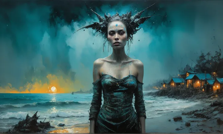  woman, stunning, highly detailed, 8k, ornate, intricate, cinematic, dehazed, atmospheric, (oil painting:0.75), (splash art:0.75),(teal:0.2),(orange:0.2), (by Jeremy Mann:0.5), (by John Constable:0.1),(by El Greco:0.5),(acrylic paint:0.75)full-body-shot,Hi...