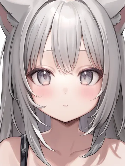 1 girl、underwear、cute、upper body portrait、gray hair、cat ears、