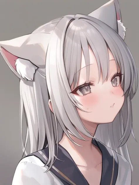 1 girl、underwear、cute、upper body portrait、gray hair、cat ears、