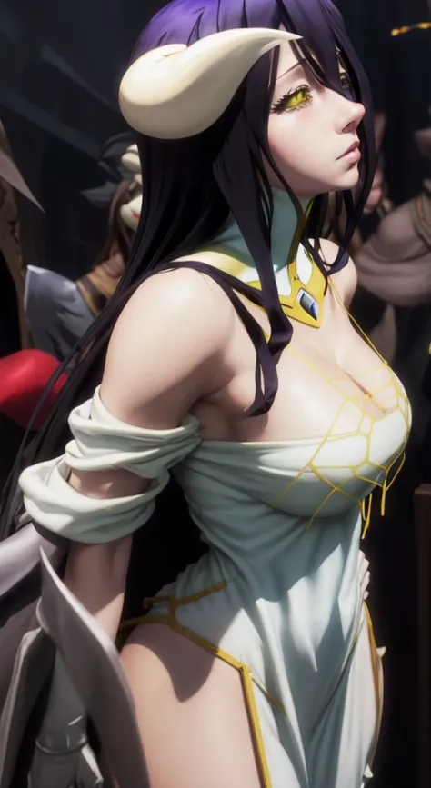 anime girl with long black hair and white dress  nude albedo from overlord, albedo from the anime overlord big boobs  agheo face, , albedo, hestia, albedo texture, white horns queen demon, anime goddess, /! the sorceress, shalltear from overlord, twintails...