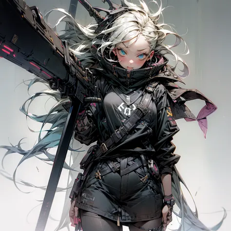 1 girl, 1 solo girl, punk clothes, gothic, cyberpunk weapons, destroyed city, beautiful hair, beautiful and detailed eyes, maste...