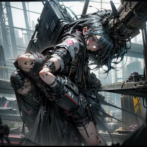 1 girl, 1 solo girl, punk clothes, gothic, cyberpunk weapons, destroyed city, beautiful hair punk, beautiful and detailed eyes, ...